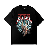 a black t - shirt with a lightning bolt on it